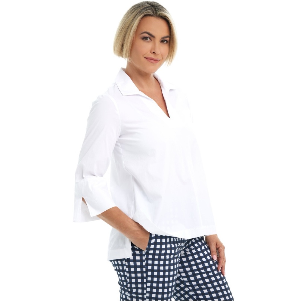 Foil Full Swing Trapeze Top White V-Neck Blouse